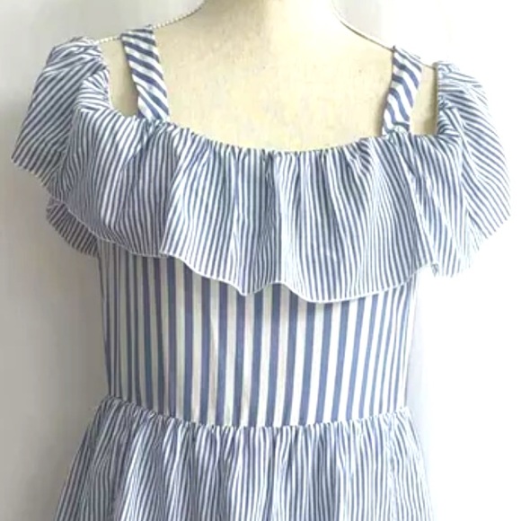 VICTORIAS SECRET Blue & White Maxi Stripe Ruffle Tiered Sundress Size Large - Picture 7 of 10